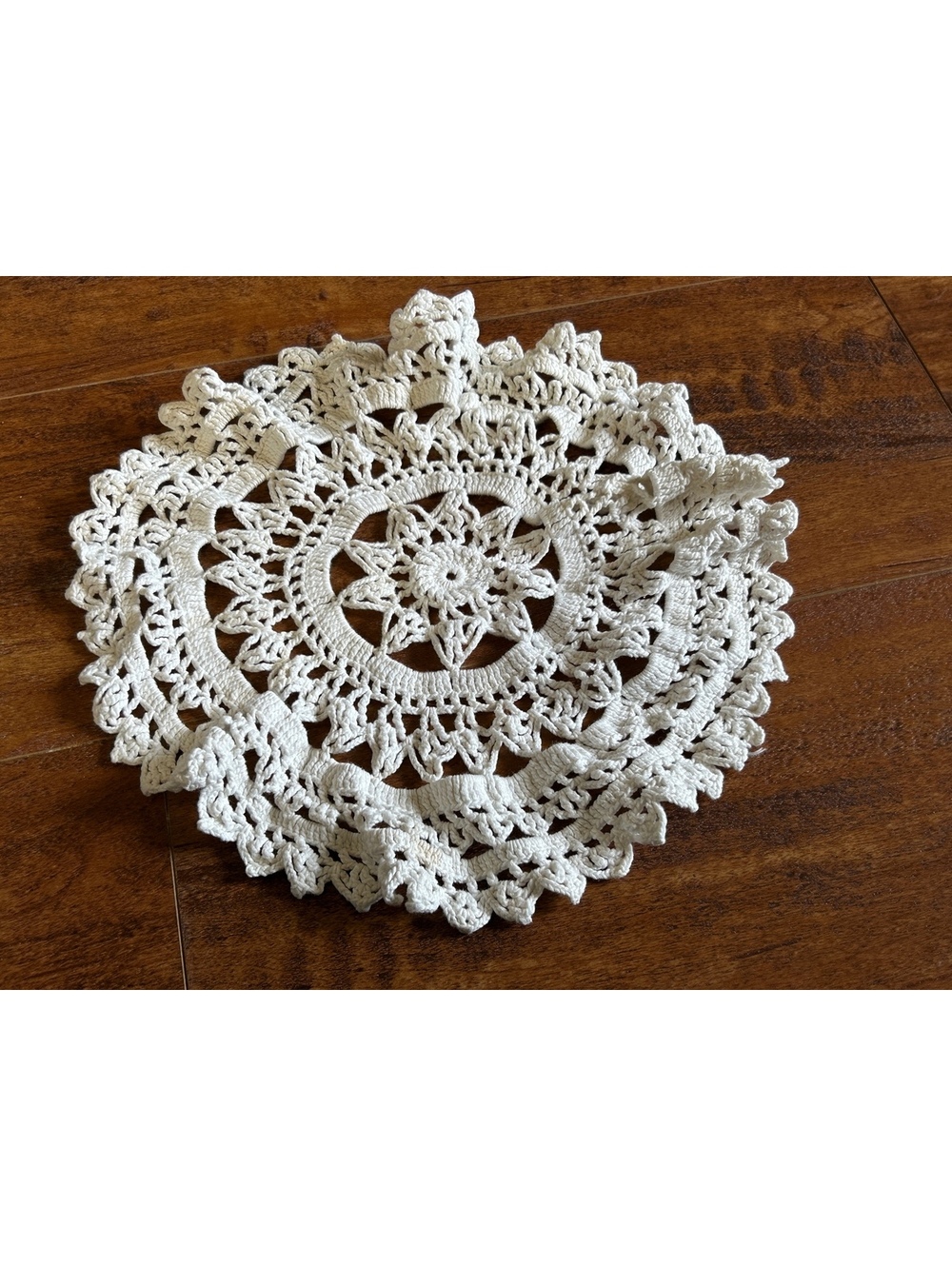 Hand-Crocheted Vintage Cream Round Doily